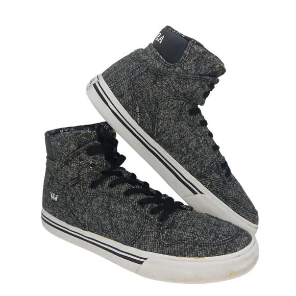 Supra Boys Pre-owned Hi Top Gray/Black Tweed Sneakers - sz. 5 - Picture 1 of 6
